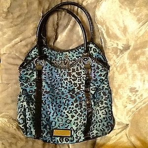 Betsey Johnson Blue and Teal Leopard Print Oversize Hobo Bag